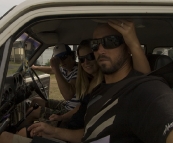 The three of us in Bessie on the way to Bundaberg Distillery