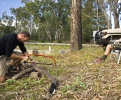 Setting up camp on the banks of the Dawson River near Moura