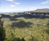 Panoramic of Carnarvon Gorge\'s entrance from Boolimba Bluff