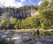 Lisa and Chris taking in the towering cliffs of Carnarvon Gorge