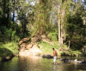 Sam wading one of the river crossings along the Broken River