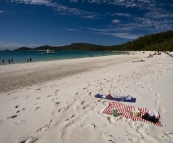 Relaxing on Whitehaven Beach on Whitsunday Island