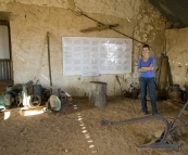 Lisa in Australia's largest shearing shed at Cordillo Downs