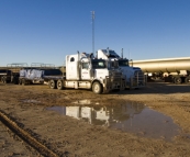 Road trains stranded in Innamincka on Wednesday morning