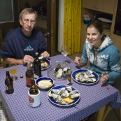 John (with his eyes shut!) and Lisa enjoying oysters for dinner