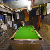 Lisa playing pool at the William Creek Hotel