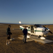 Lisa hopping on our Cessna for the scenic flight over Lake Eyre