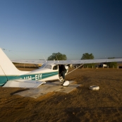 Lisa hopping on our Cessna for the scenic flight over Lake Eyre