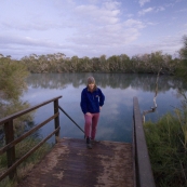 Lisa about to take a morning dip at Dalhousie Springs