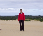 Greg, Lisa and Sam at the Henty Dunes near Strahan