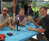 Sam, Lisa and Greg enjoying oysters in Coles Bay