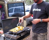 Sam cooking up a storm in Coles Bay