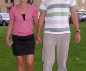 Lisa and Sam walking to dinner for Lisa's birthday