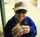 Lisa snacking on one of the best steak sandwiches ever at the King Island Races