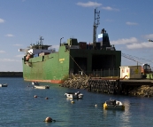 The freight ship delivering supplied to King Island in Grassy