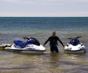 Sam with the jetskis in Quarantine Bay