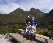 Sam, Greg, Carol and Lisa in fron of Cradle Mountain