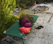 Carol taking a nap at our campsite on the Lindsay River