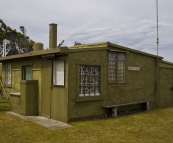 Shacks in the settlement at the mouth of the Pieman River