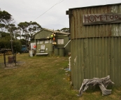 Shacks in the settlement at the mouth of the Pieman River