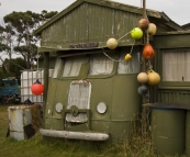 Shacks in the settlement at the mouth of the Pieman River