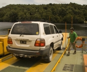 Crossing the Pieman River on Fatman Barge