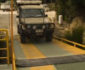 Crossing the Pieman River on Fatman Barge