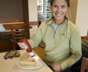 Lisa at the bakery in Strahan