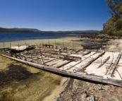 An old barge washed up on the shores of Lake Saint Clair