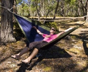 Lisa relaxing at our campsite at Lagoon of Islands