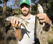 Sam with some speared Yelloweye Mullet