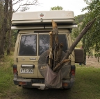 The Tank loaded with wood at Griffin Park camping area