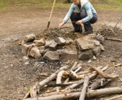 Lisa making a fire at Griffin Park