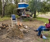 Enjoying the fire at Griffin Park camping area