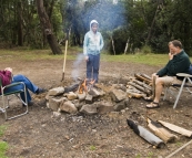 Enjoying the fire at Griffin Park camping area