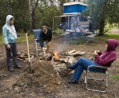 Enjoying the fire at Griffin Park camping area