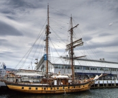 A sailing ship moored in Sullivans Cove