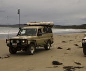The Tank and her friend on the beach at Cloudy Bay