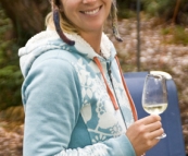 Lisa enjoying a glass of white at Cloudy Bay