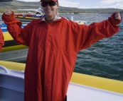 Lisa suited up for our trip with Bruny Island Cruises