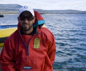 Sam suited up for our trip with Bruny Island Cruises