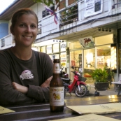 Lisa enjoying a beer in Sairee Village