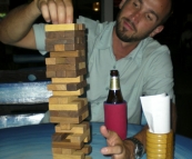 Sam playing Jenga at one of the bars in Ao Patong