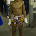 One of the preliminary fighters warmed up