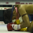 The ceremonies before each fight (this is the reigning Lightweight Champion of Thailand)