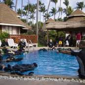 Sam and the rest of his group during an afternoon in the pool