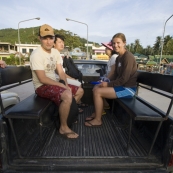 Greg and Lisa in the taxi getting ready to head home from a day on the boat