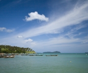 Long boats near Hat Rawai at the southern end of Phuket