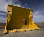 Lisa inside a retired excavator shovel at the Super Pit