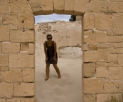 Lisa in the ruins of the old telegraph station at Eucla